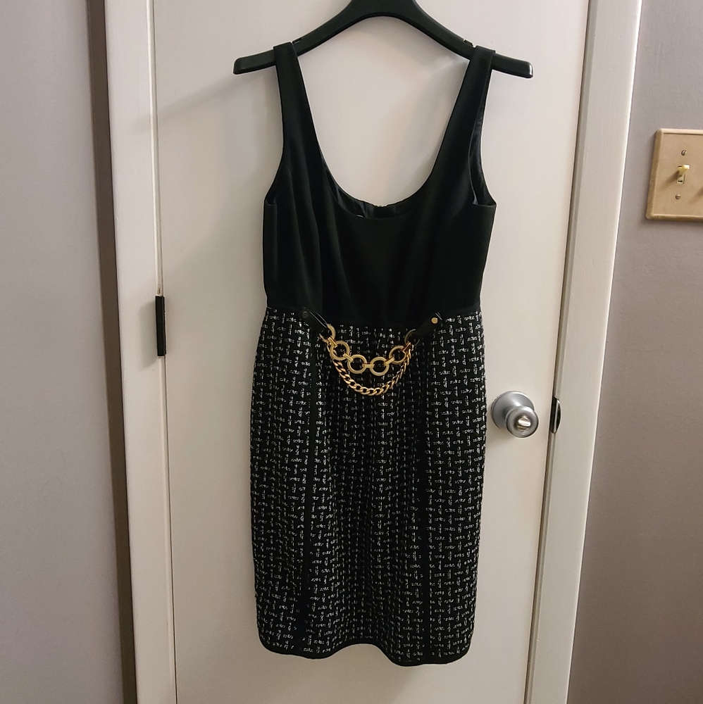 Tibi Gabrielle Tweed Chain Dress Black White Sz 6